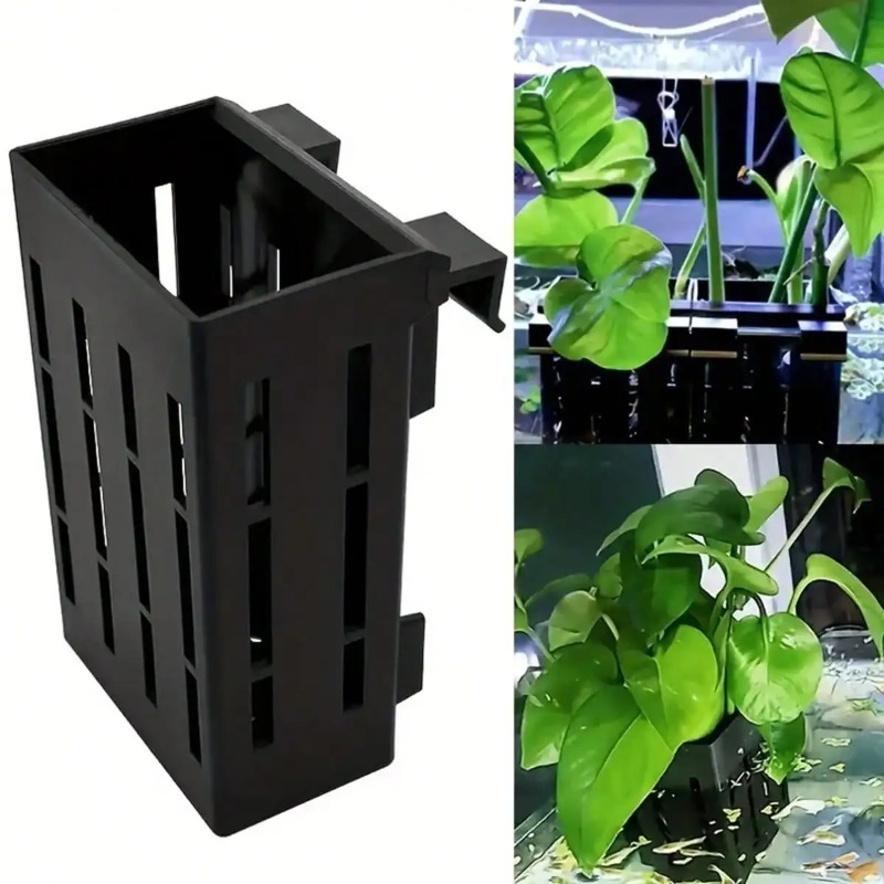 Aquarium Fish Real - Aquariumplantenhouder Zwarte kunststof mand met clip