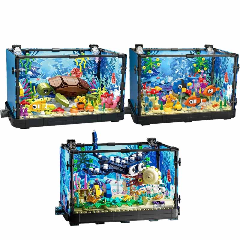 Aquarium Fish For Beginners - Aquarium bouwsteenset met licht, aquarium, zeeschildpad,
